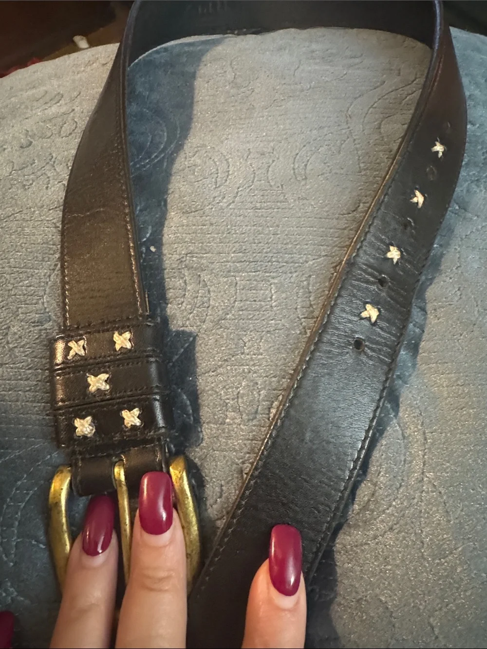 Black Leather Belt with Gold Buckle and Star Accent